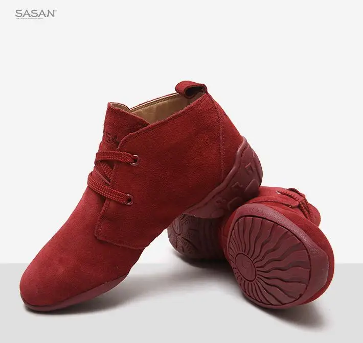 Современные кроссовки для джазовых танцев женские SASAN 8872 г. Женская обувь нескользящая подошва из термопластичной резины, высококачественная овечья кожа, красный цвет, новинка г - Цвет: Red wine heel 4cm