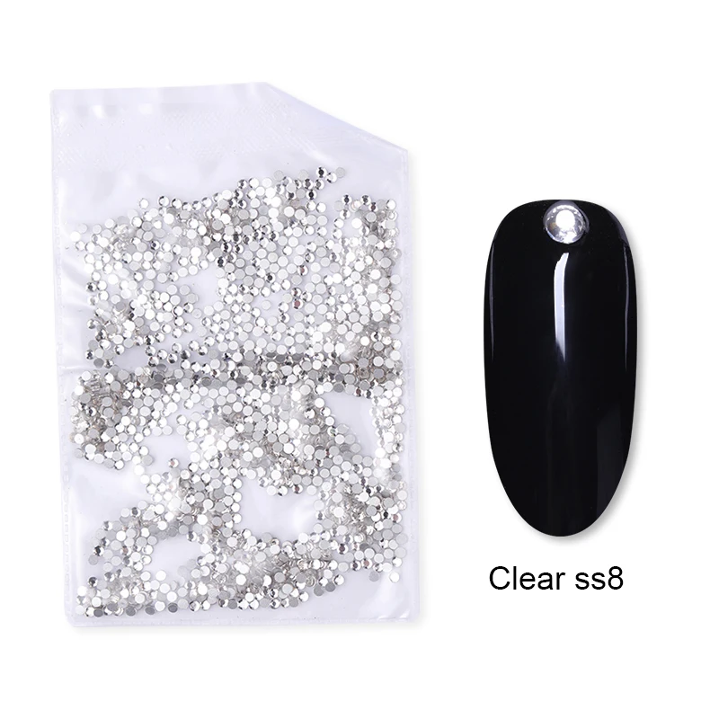 Clear ss8 1440 шт./пакет Стразы для ногтей красочные смешанные размеры с плоским основанием, для ногтей Камни DIY 3d-украшения для ногтей маникюр - Цвет: Clear ss8