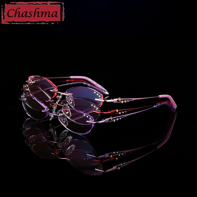 Женские очки без оправы Chashma роскошные с тонкими линзами и стразами|Женские