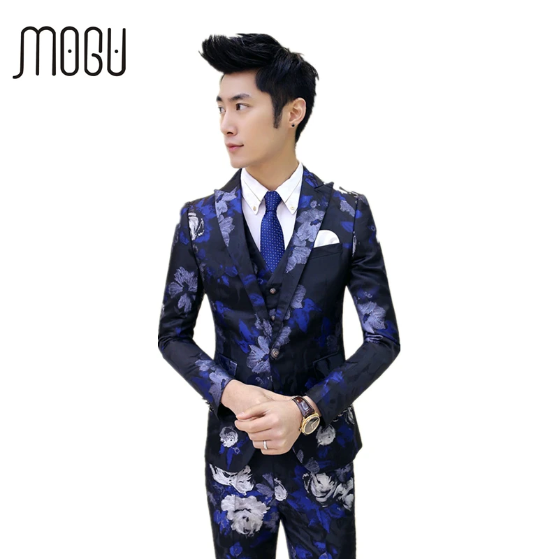 MOGU мужской костюм из трех предметов 2017 модная мужская одежда с цветочным принтом