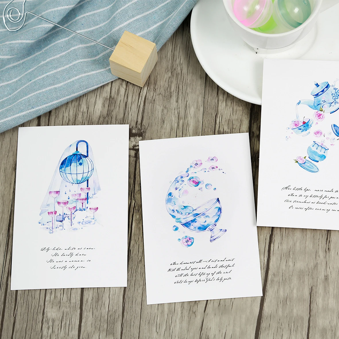 Дизайнерские открытки для скрапбукинга 30 шт. с голубой тематикой открытка