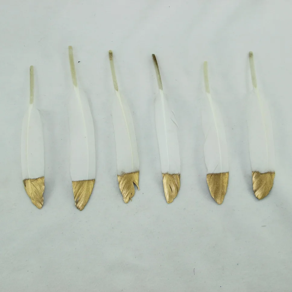 white gold 10 шт. высокое качество печатное перо 10-15 см золото серебро перо натуральный 4-6 дюймов DIY Ловец снов домашнее украшение - Цвет: white gold