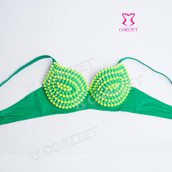 Corzzet/женский бюстгальтер с шипами украшенный бусинами в стиле панк цветной для