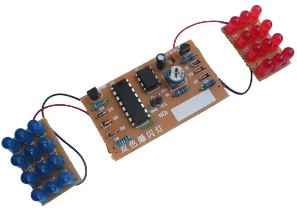 Набор светильников стробоскопических двухцветных красный синий NE555 + CD4017 |