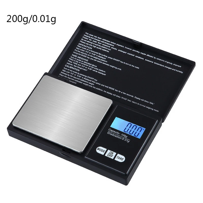 Junejour 1 шт. цифровые весы 100/200/300/500/1000g 0,01/0,1g точный ЖК-дисплей Дисплей Карманные электронные весы грамм Вес для Кухня ювелирные изделия наркотиков - Цвет: 200g-0.01g