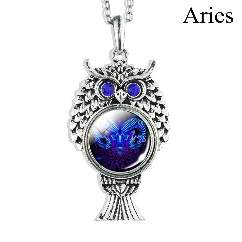 Aries 12 Знак зодиака Серебряная цепочка Ожерелье винтажная Подвеска Сова ожерелье Рак Лев Дева весы Скорпион Стрелец Козерога ювелирные изделия - Окраска металла: Aries