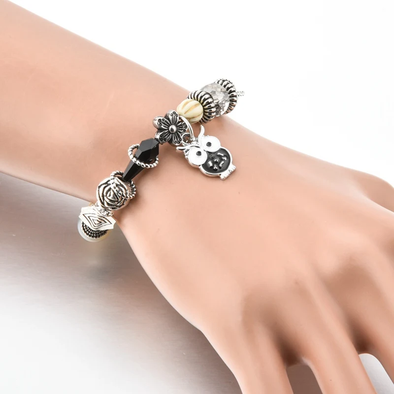 CHICVIE браслеты дружбы с черной совой и цветком на заказ Подвески для изготовления