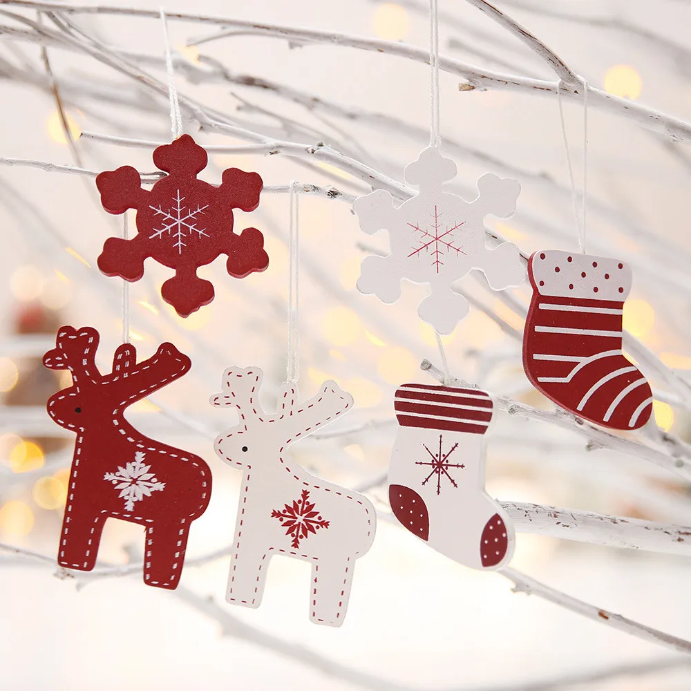 Веселое Рождество Diy Снежинка Кулон коробка деревянные лося носки Мини