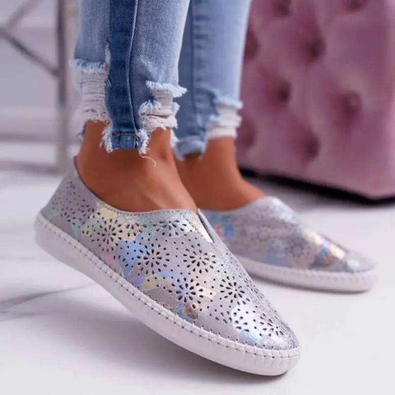 Женские летние туфли на плоской подошве zapatos mujer слипоны с круглым носком