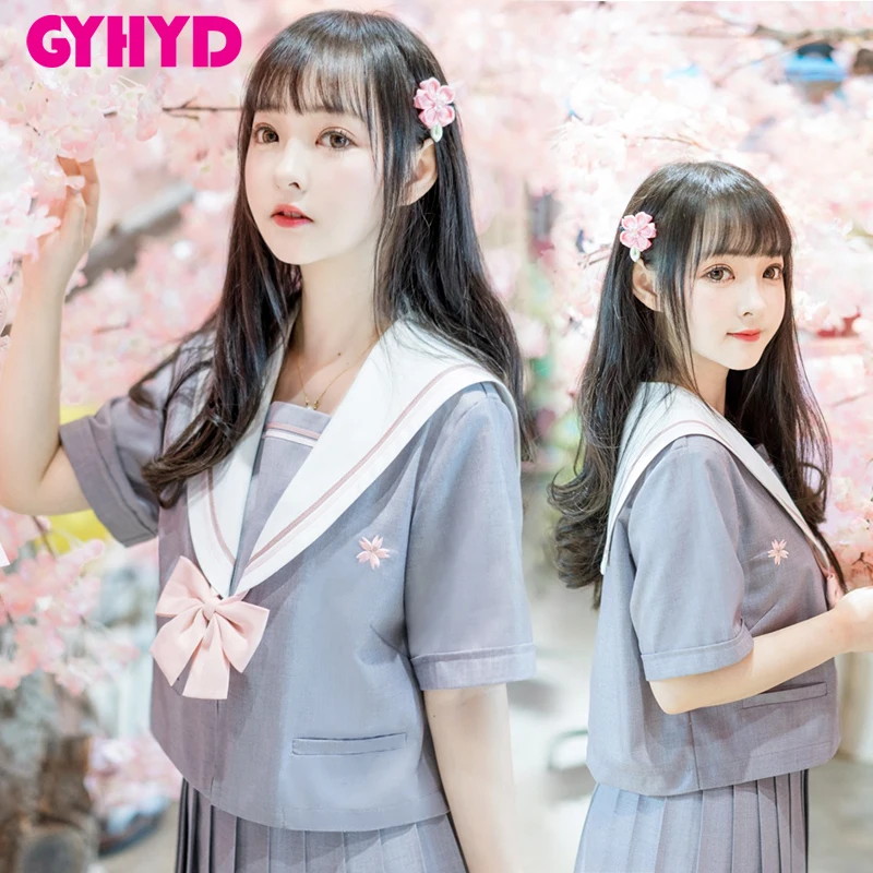 GYHYD новые серые японские JK наборы школьная форма для девочек Sakura летние школьные