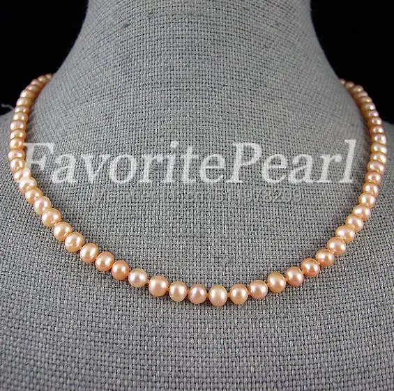 Круглое ожерелье из розового жемчуга 18 дюймов 5 6 мм пресноводного персикового