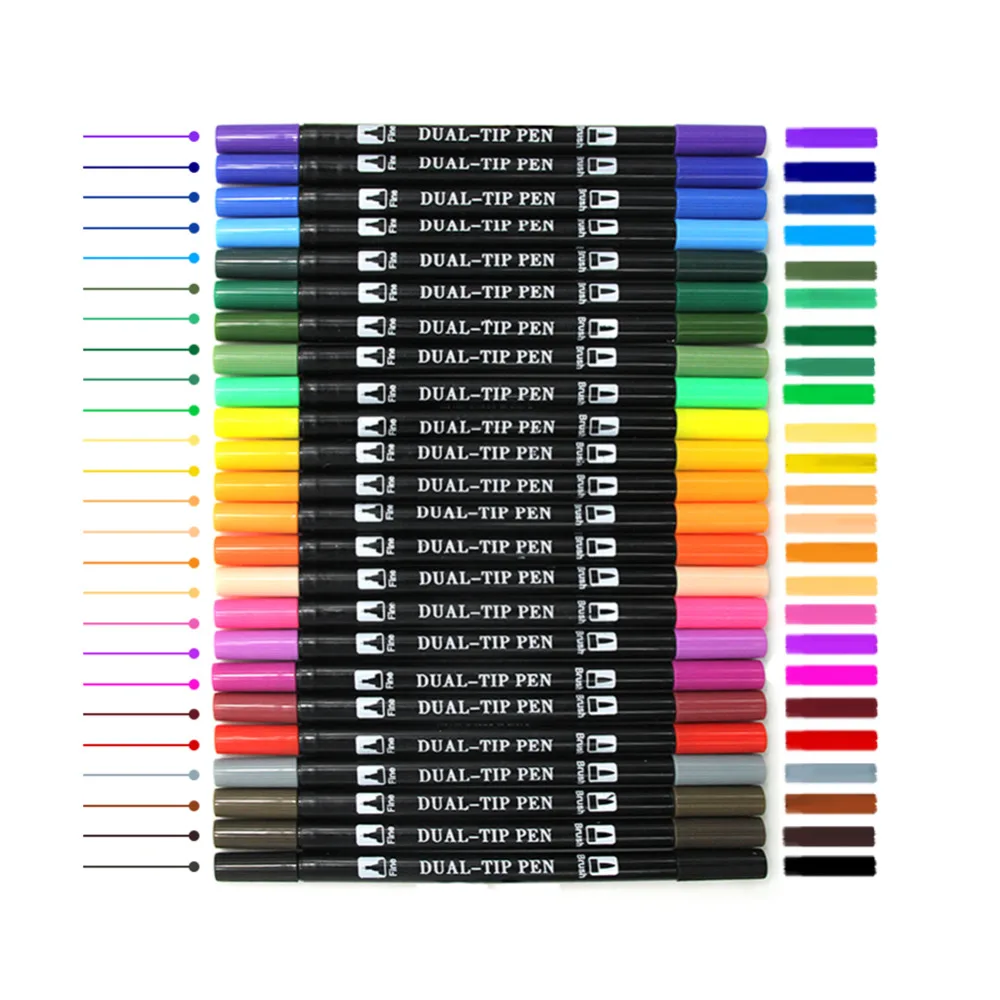 

Dual Brush Pens 24 Color Calligraphy Pen Set with Hand Lettering Guide Book Fine Liner and Brush Tip Markers. Colored Pens, Art
