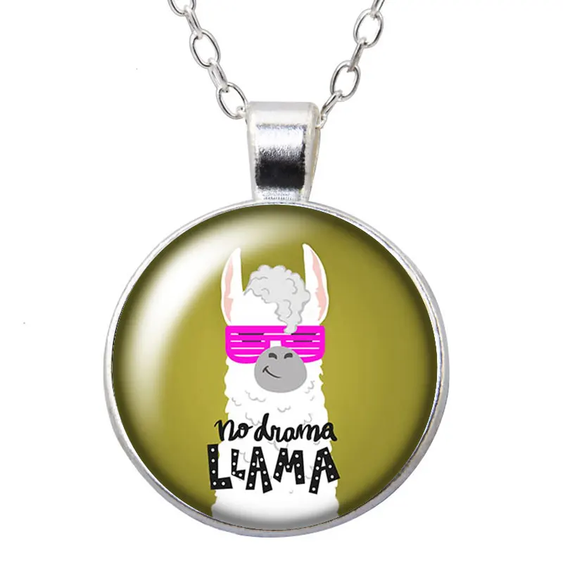 ZB1044-07 Beauty no prob llama Альпака серебро/бронза кулон ожерелье 25 мм стеклянный кабошон для женщин девочек ювелирные изделия подарок на день рождения 50 см - Окраска металла: ZB1044-07