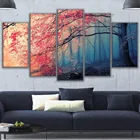 Модульная картина HD, картина, настенное искусство, каркас, красное дерево, лес, холст, постер, 5 шт., вишневый цвет, пейзаж, картины, домашний декор