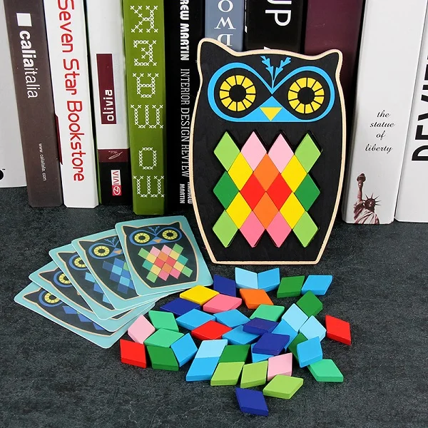 owl Детские деревянные игрушки, пазлы, игрушки, цветные формы, мультяшная рыба, Сова, подходящие карты, игрушки для детей, Обучающие, для мальчиков и девочек 2-4 лет - Цвет: owl