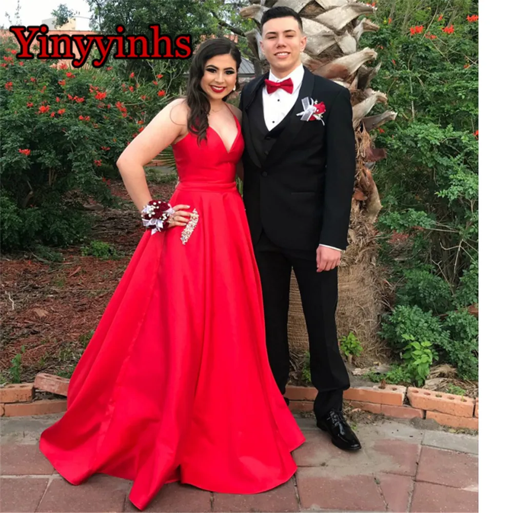 Vestido De Festa 2020 Sexy A-line V neck Prom Dresses Long Beaded Formal Evening Gowns Party Dress with Pockets Custom Made | Свадьбы и