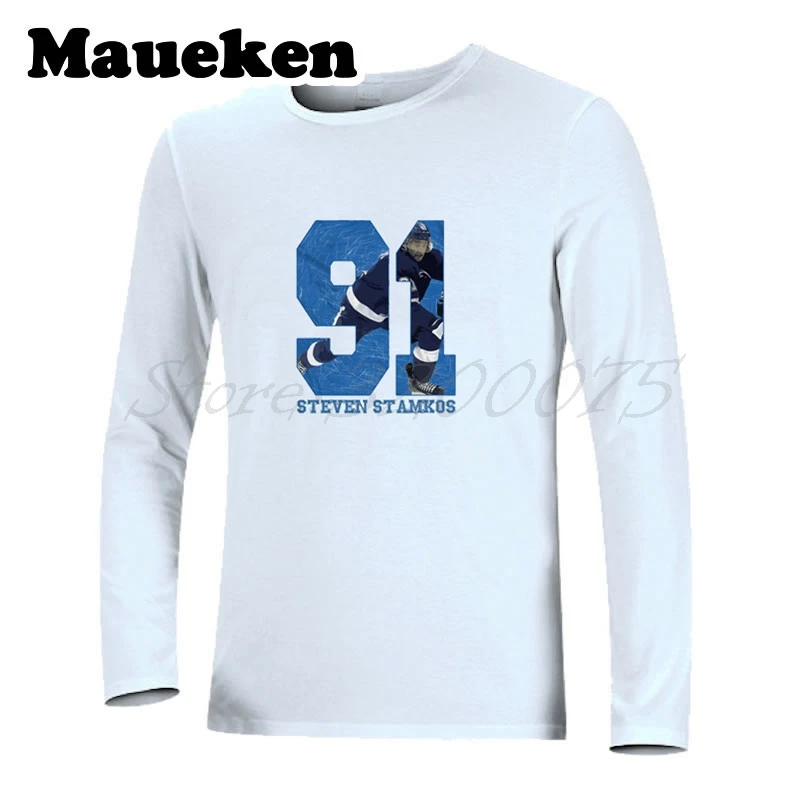 Мужская футболка с длинным рукавом на осень и зиму #91 Steven Stamkos Tampa bay W1029036 | одежда