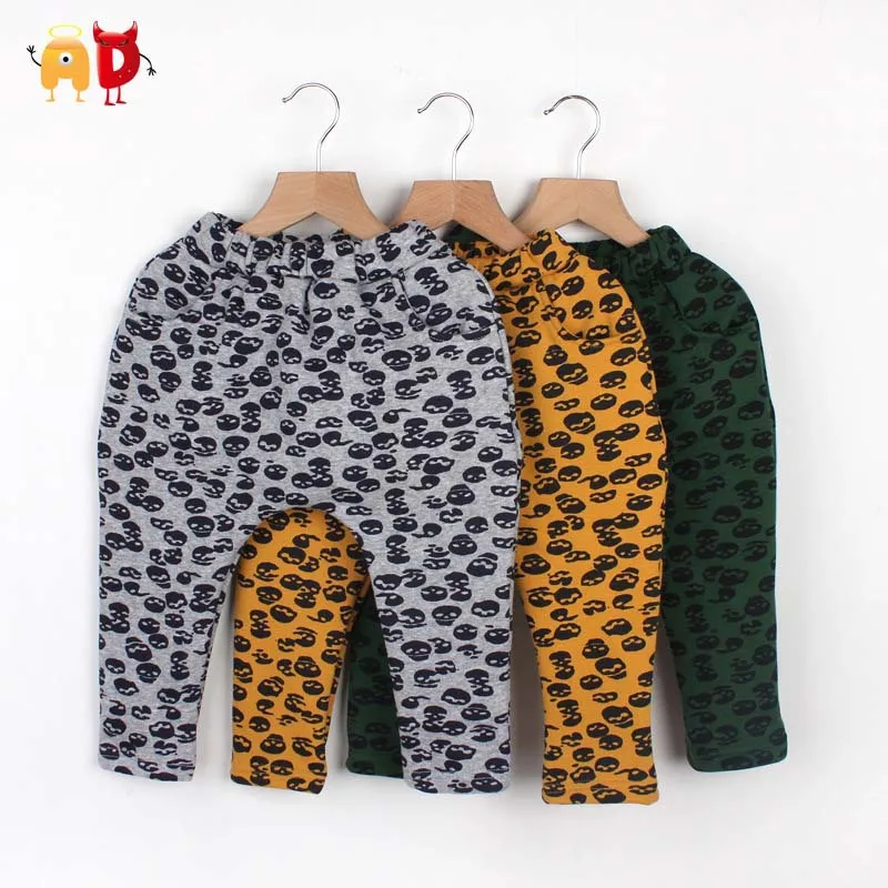 

AD 2-6Y Cute Skull Kids Pants Thickening Fleece Baby Harem Toddler Children's Clothes Trousers for Boys