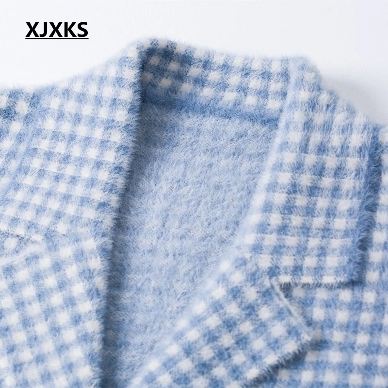 XJXKS, женские пальто, зима, клетчатое, брендовый дизайн, для молодых девушек, модное шерстяное пальто, высокое качество, карманы, Женское пальто