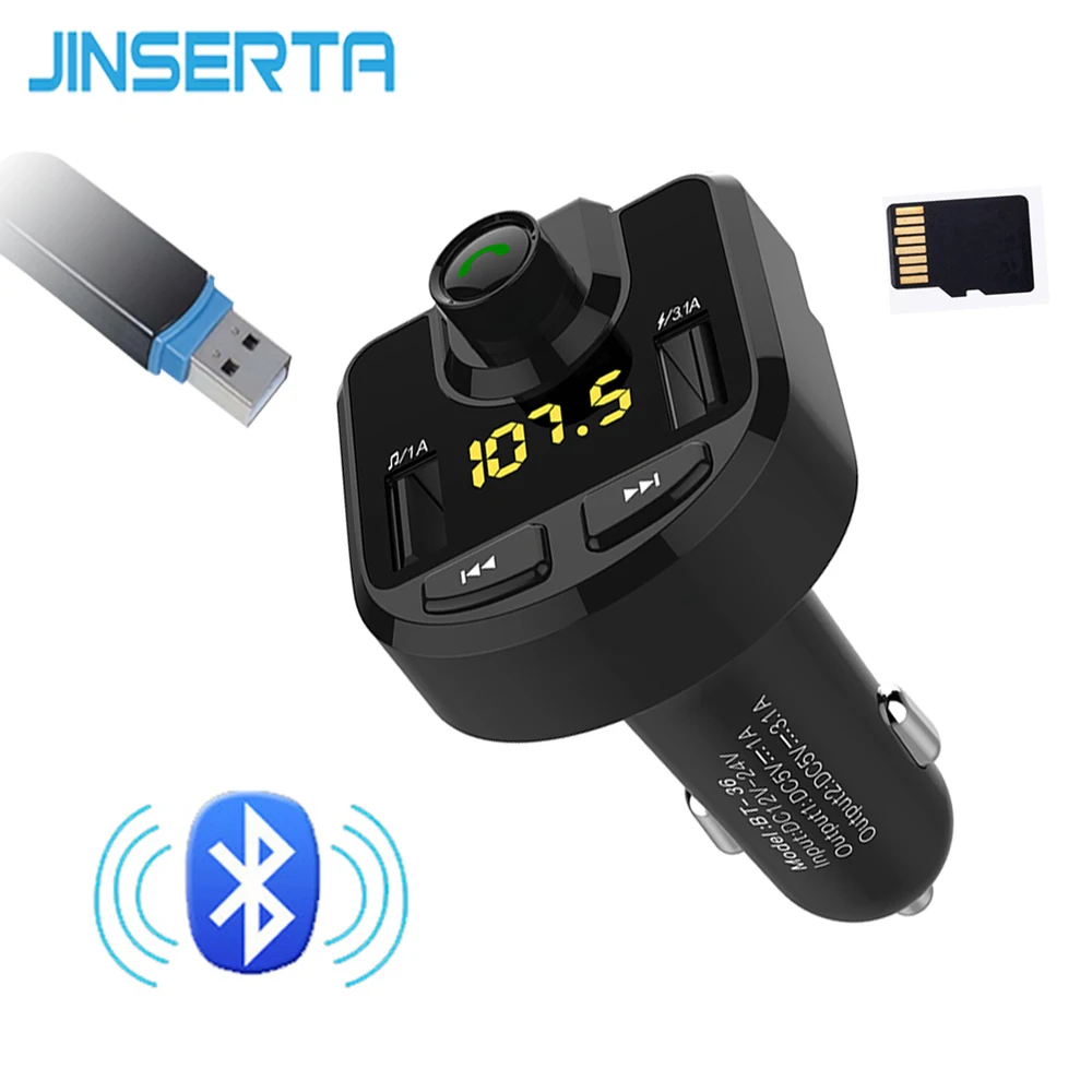 Jinserta Автомобильный MP3 плеер Bluetooth гарнитура для авто fm передатчик светодиодный Dual