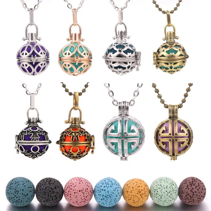 

Volcanic stone Aromatherapy Diffuser Necklace Pendant Perfume Essential Aromatherapy Lava stone Necklace Cages