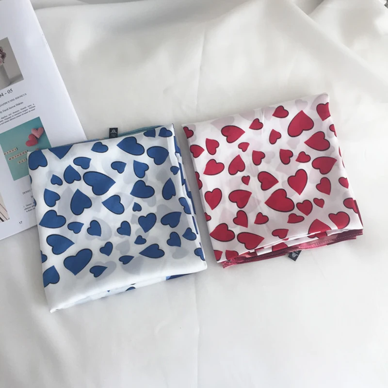 Премиум Шелковый шарф с принтом сердца квадратная форма повязка для волос