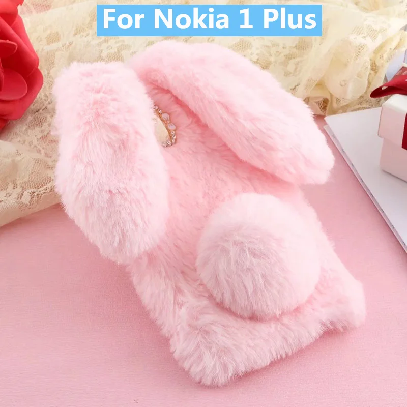 Фото Мягкий меховой чехол с объемными кроличьими ушками для Nokia 1 Plus|Бамперы| |