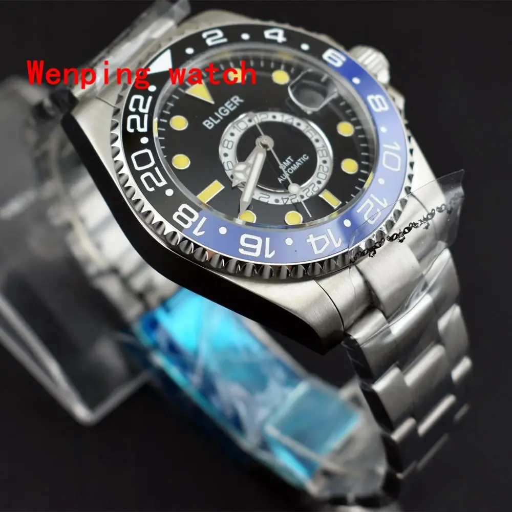 Модный Роскошный бренд Bliger 43 мм черный циферблат желтый бисер керамический