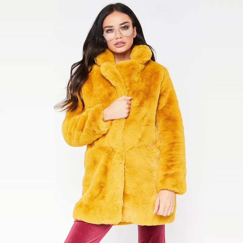 yellow Длинное пальто из искусственного меха для женщин, утолщенная зимняя уличная одежда из искусственного меха, черное пальто, женский модный кардиган, верхняя одежда, casaco feminino Z5437 - Цвет: yellow
