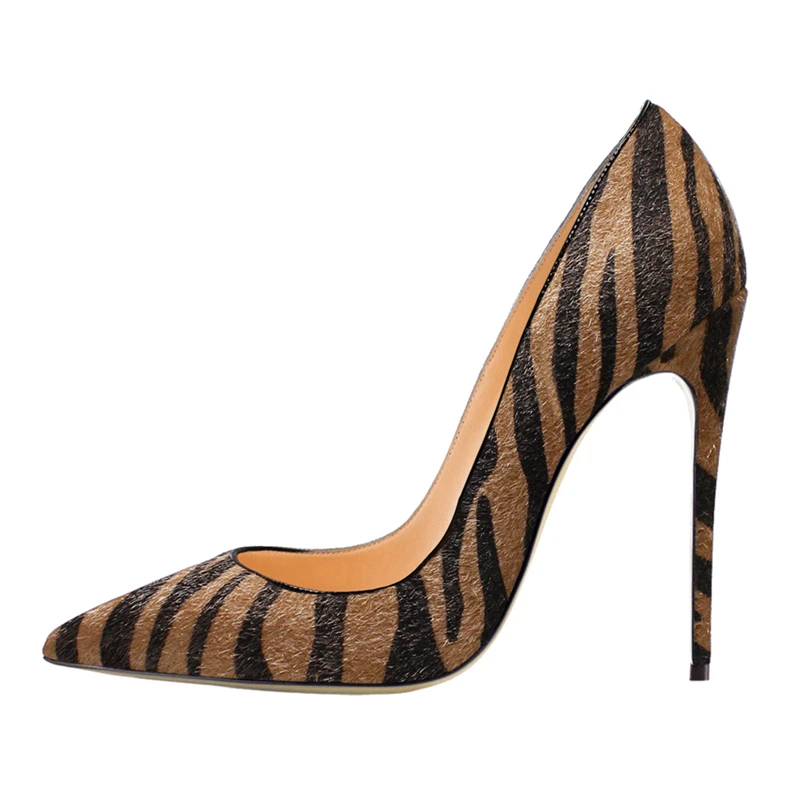 12CM Heel Height Леопардовые туфли-лодочки с острым носком; женские туфли из натуральной кожи на высоком каблуке; пикантные туфли-лодочки без застежки; zapatos mujer; высокое качество; большие размеры; D001A - Цвет: 12CM Heel Height