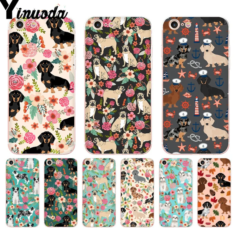 Yinuoda чехол для телефона с рисунком таксы собаки мопса цветочный узор iPhone 8 7 6 6S Plus X