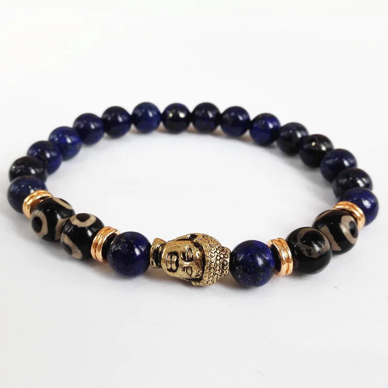 Одежда высшего качества мужские бусы Будды браслет 8 мм Лазурит Камень бусинки