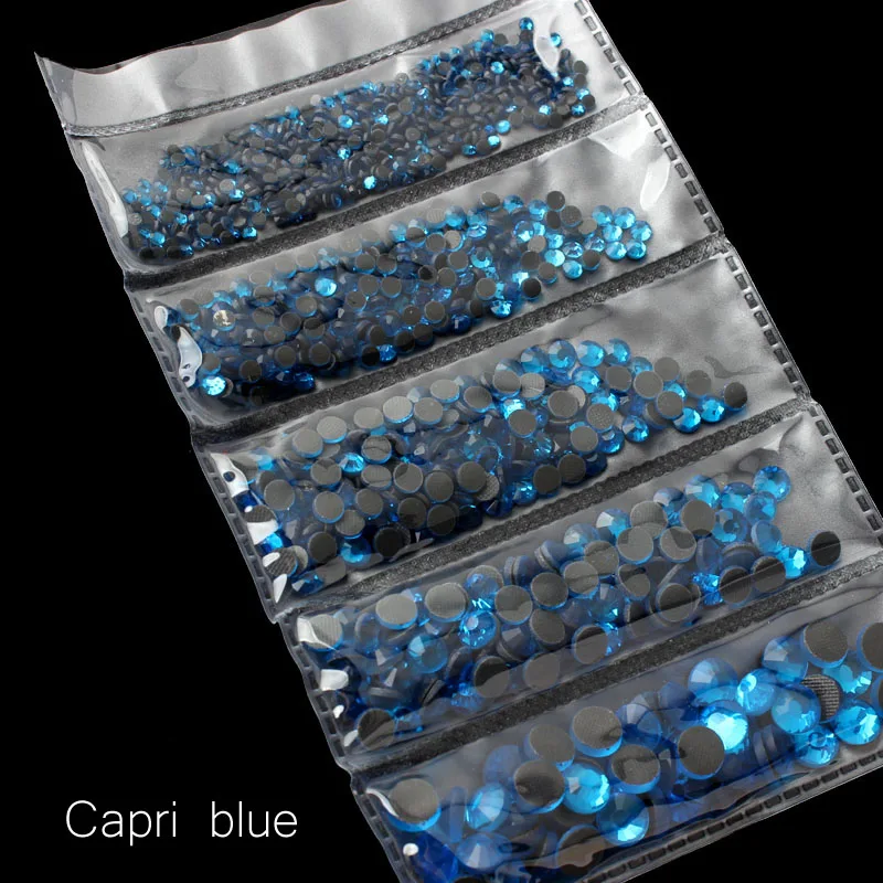 Capri blue Новая упаковка 1200 шт смешанные размеры Горячая фиксация Стразы Блестящий Кристалл SS6-SS30 для одежды DIY - Цвет: Capri blue