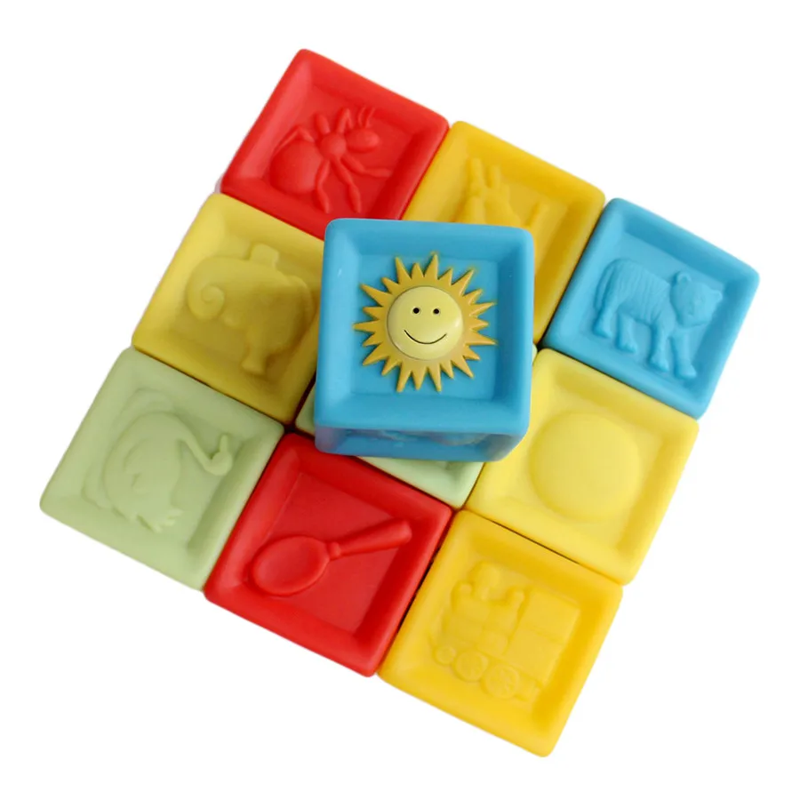 Детские блоки 10 шт./компл. нетоксичны мягкий пластик мультяшный куб строительные