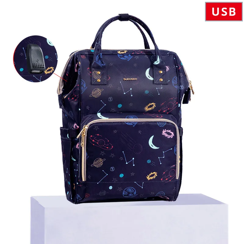 Starry sky USB SUNVENO сумка для подгузников для мам Большая вместительная сумка для детских подгузников дизайнерская сумка для кормления модный рюкзак для путешествий сумка для ухода за ребенком для мам и детей - Цвет: Starry sky USB