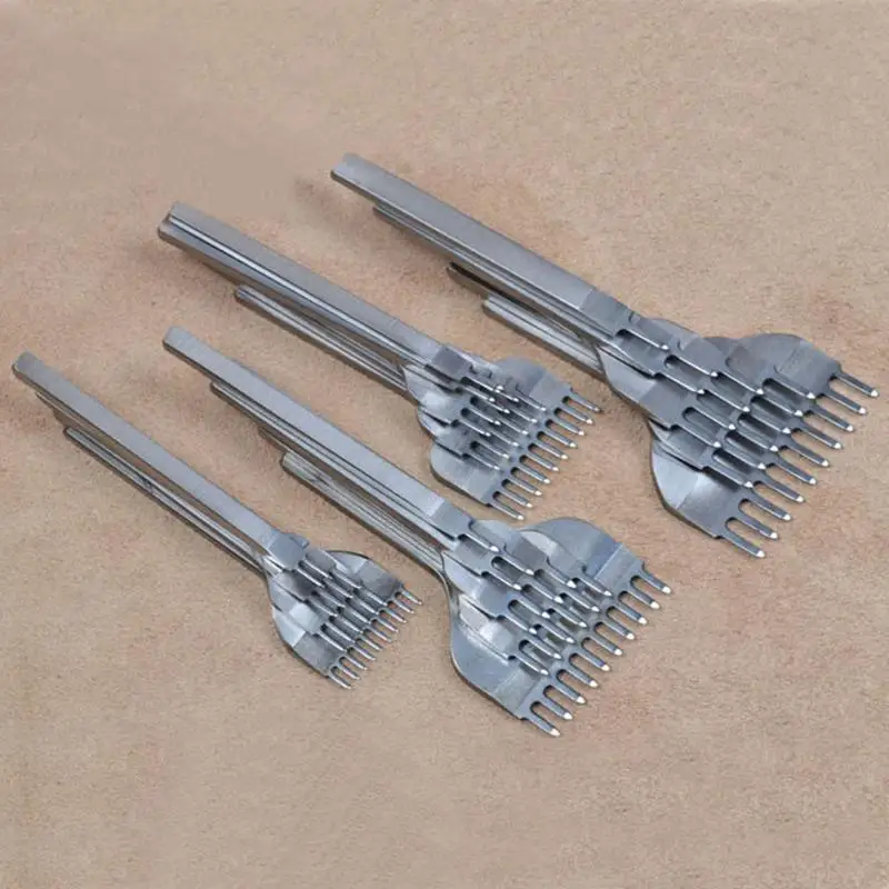3/4/5/6mm 4pcs/set Leather Craft Tools Hole Punches Stitching Punch Tool 1+2+4+6 Prong Leathercraft Punching Tools Set