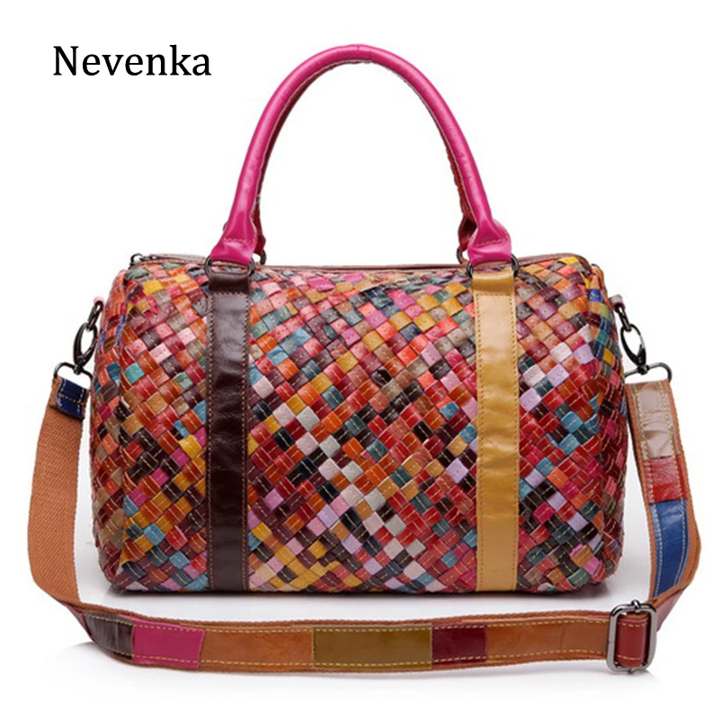 Nevenka, натуральная кожа, дорожная сумка, большая вместительность, дорожная сумка, женская, водонепроницаемая, для путешествий, Спортивная, с верхней ручкой, вязаная сумка