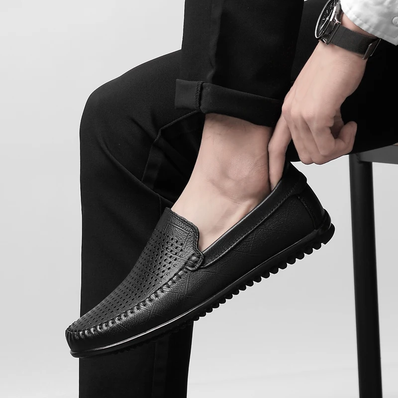 

2021Summer Men's Shoes Casual Genuine Leather Loafers Man Classics Brown Black Slip On Shoe Man Breathable Driving Shoes For Men