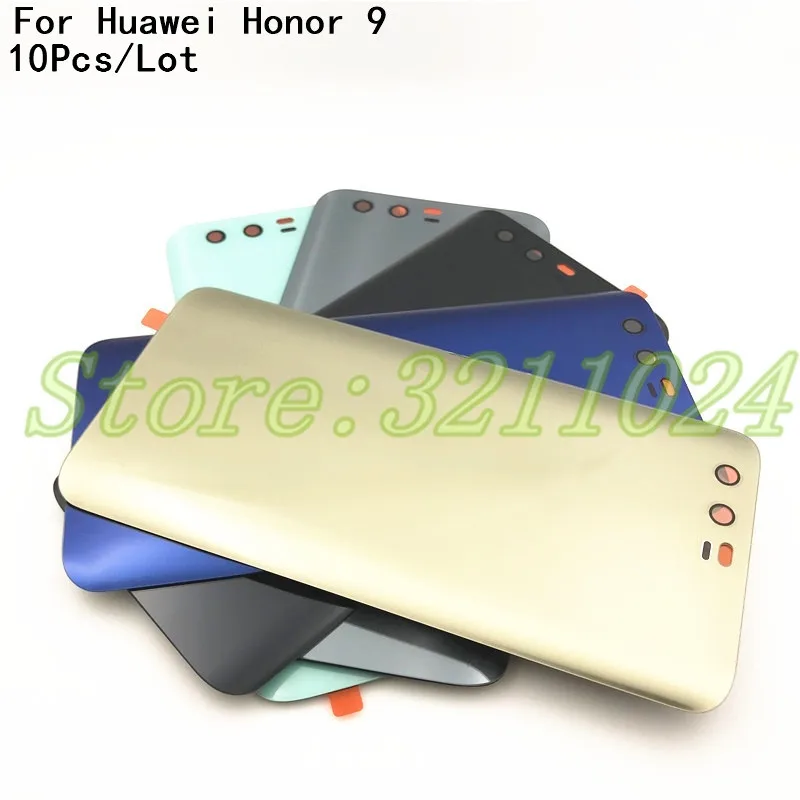 

10 шт./лот, новинка, 3D стекло, задняя крышка батареи для Huawei Honor 9, корпус, чехол с 3M клейкой поверхностью с логотипом