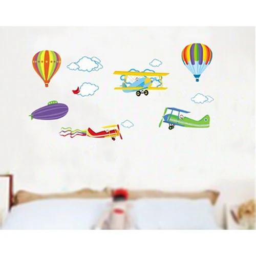 Съемный мультфильм самолет и воздушные шары настенные наклейки детская комната