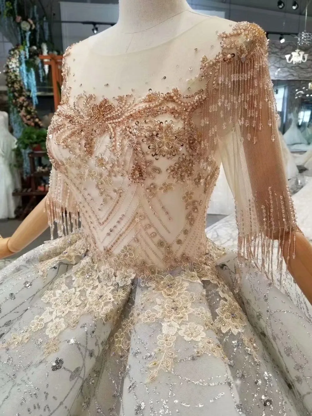 H&S BRIDAL Silver wedding dress ball gown bride dresses gold sequins half sleeves luxury wedding dresses vestido de novia
