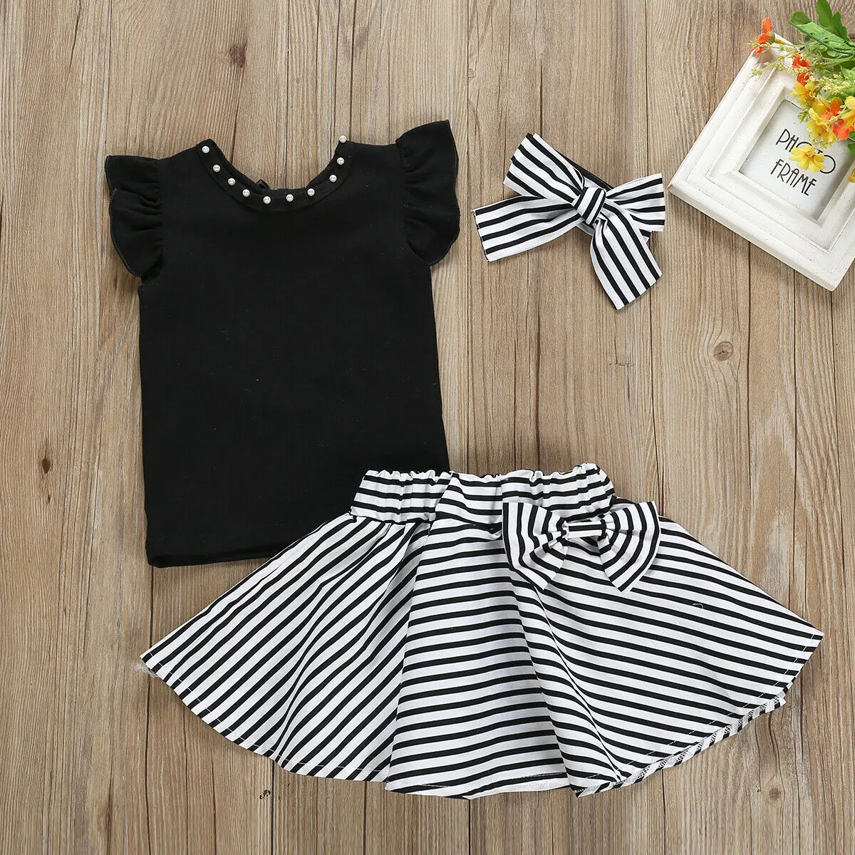 Летние комплекты детской одежды для девочек Футболка с рукавами оборками и