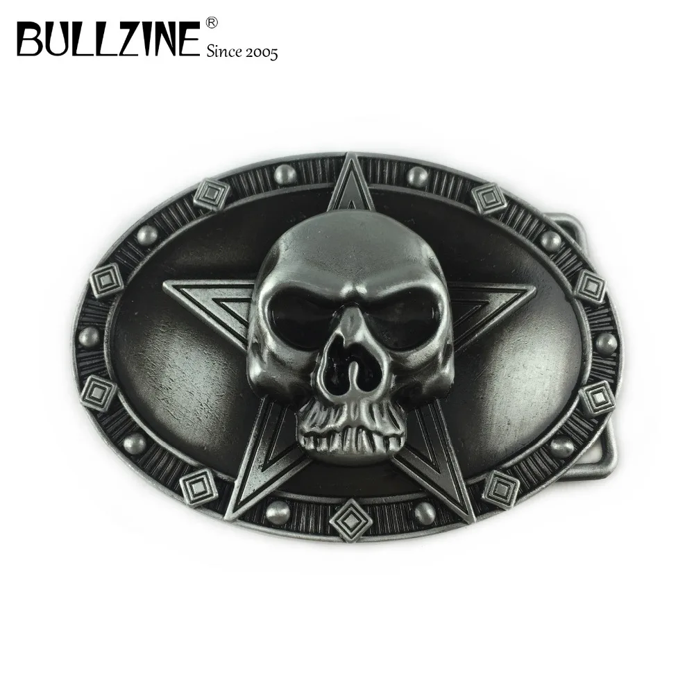 Пряжка для ремня с черепом Bullzine оловянной отделкой и красной эмалью