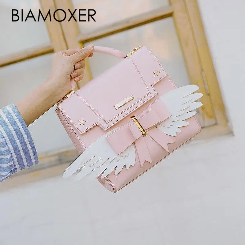 Biamoxer Cardcaptor Sakura Card Captor японский Розовый Лолита девушки крылья Сумка Рюкзак Сумочка - Цвет: Розовый