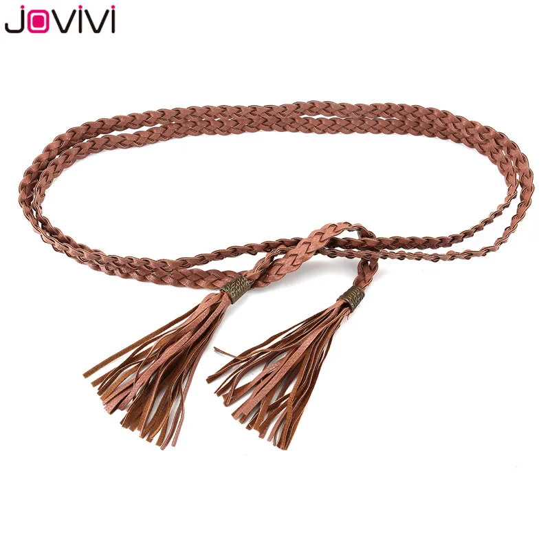 Jovivi 180 см женский Плетеный ремень из искусственной кожи с кисточками, тонкая талия, с кисточками, ремни-веревки, пояс, модное летнее платье, декоративный пояс