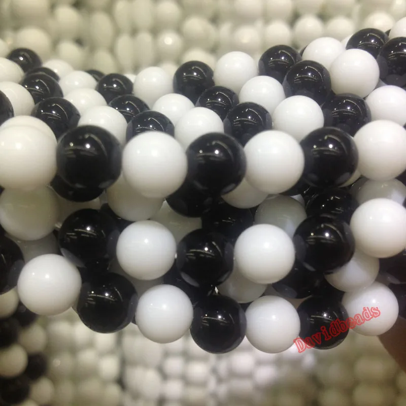 Круглые бусины из черного и белого оникса 16 дюймов нить 8 10 12 мм|stone beads|natural stone