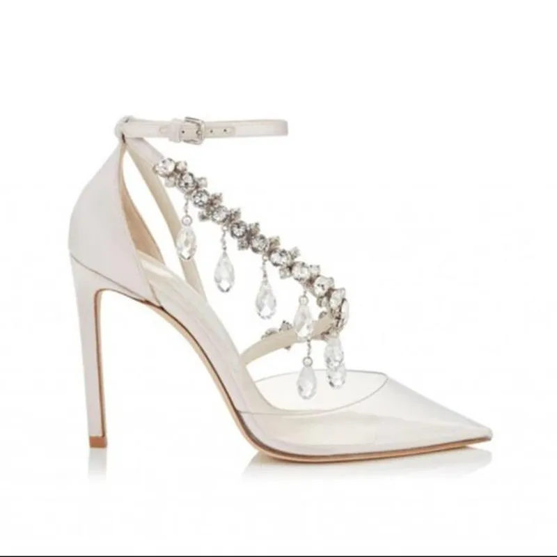 Туфли Золушки с прозрачными стразами Модные женские свадебные туфли из ПВХ