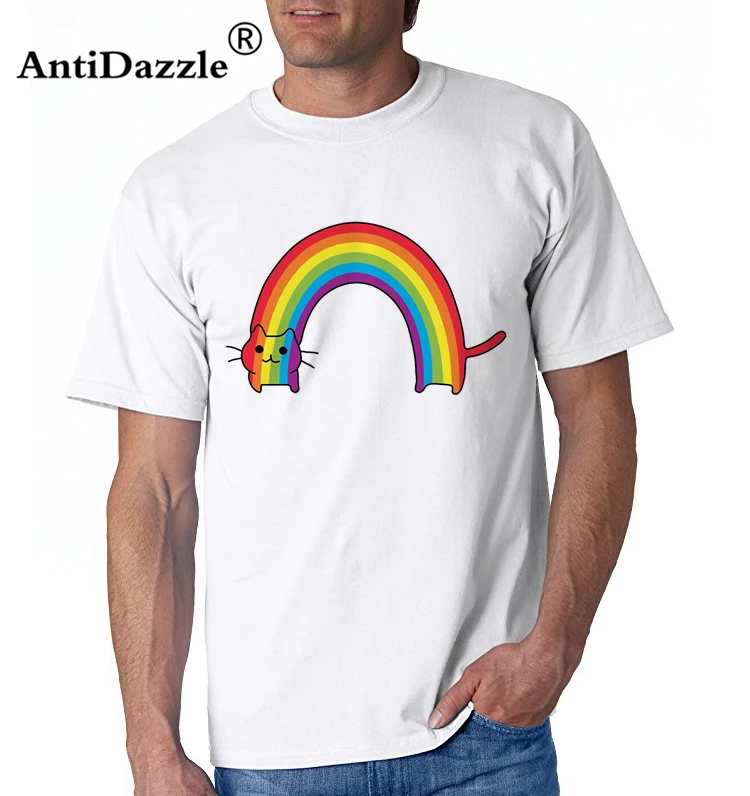 Antidazzle Мода 2017 Мультяшные Забавные футболки для геев мужские радужные кошачьи