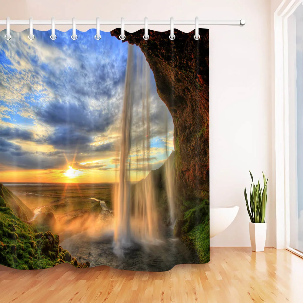 LB занавеска для душа Водопад и закат в Исландии с ковриком набор из