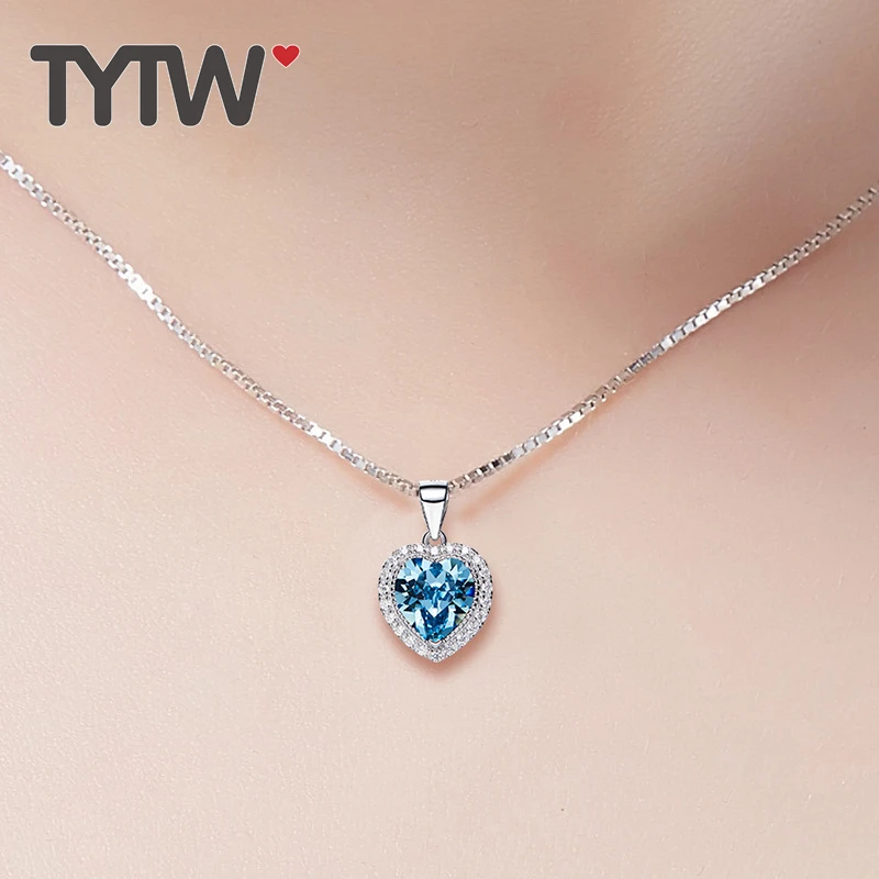 TYTW Кристаллы из австрийского серебра пробы S925, женское ожерелье с кулоном в форме сердца, ювелирные изделия, подарки, 12 камней